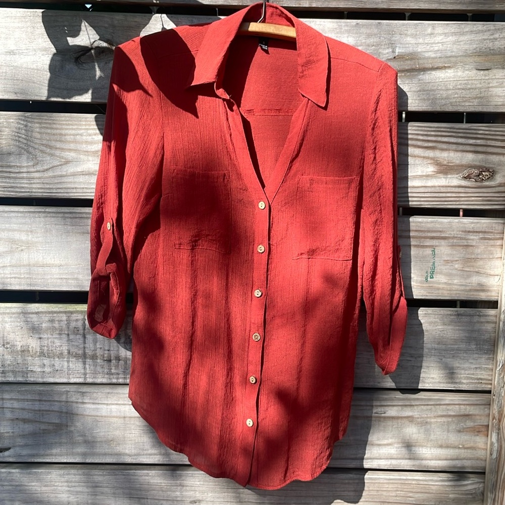 Button Down Shirt- rusty orange